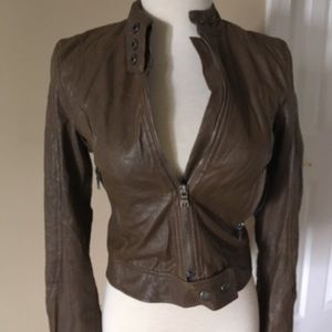 Brown Faux- Leather Jacket (Bar III)